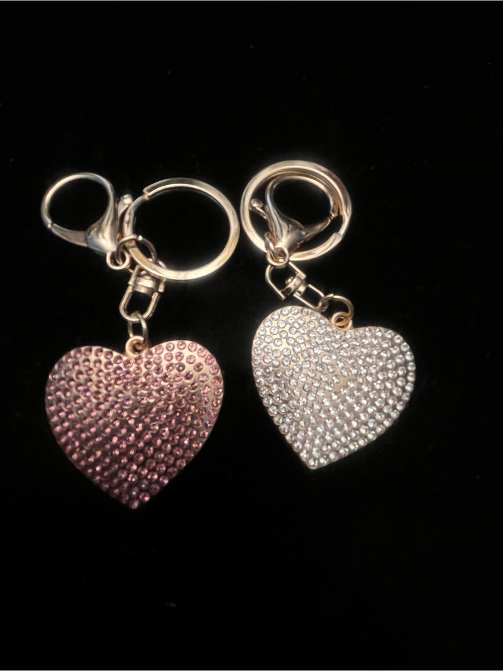 Sparkling Heart Crystal Keychain Set - Pink & Rhinestone